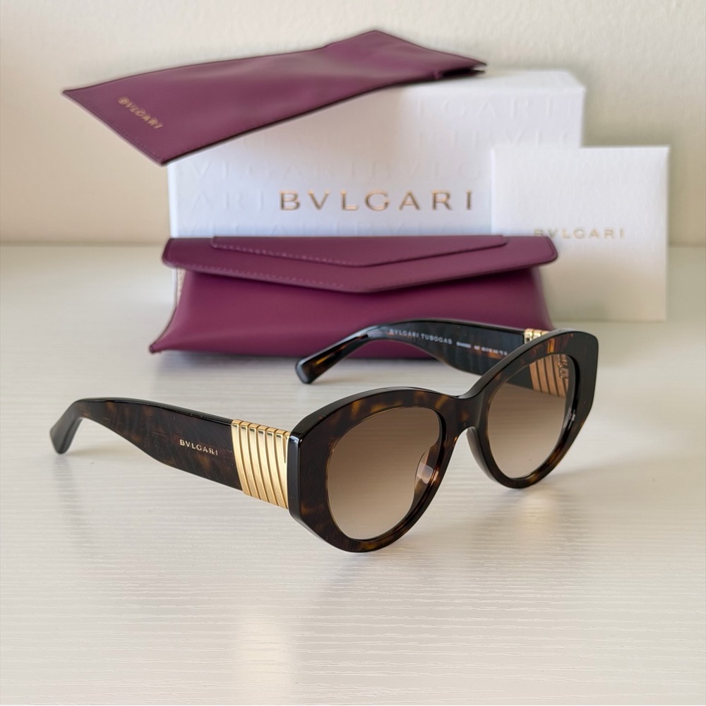 ✨ NWT Bvlgari Tortoise Shell Sunglasses Gold Tubogas BV40050I - Authentic ✨